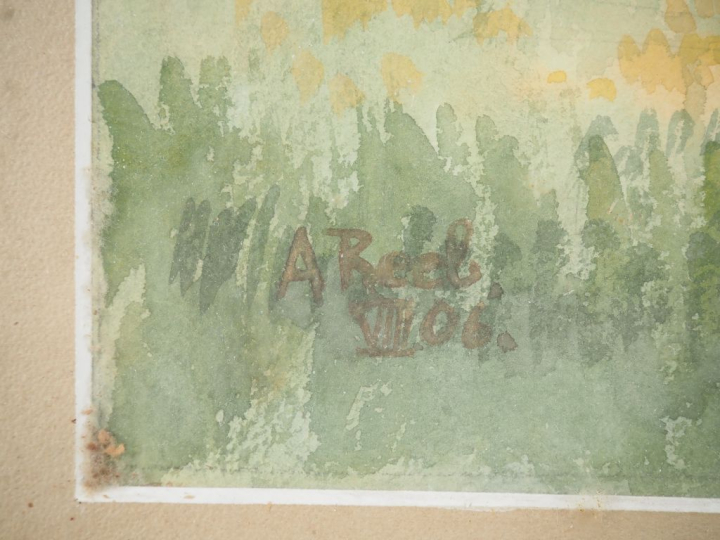 Ecole française début XXème.  "maison au toit de chaume" Aquarelle, si