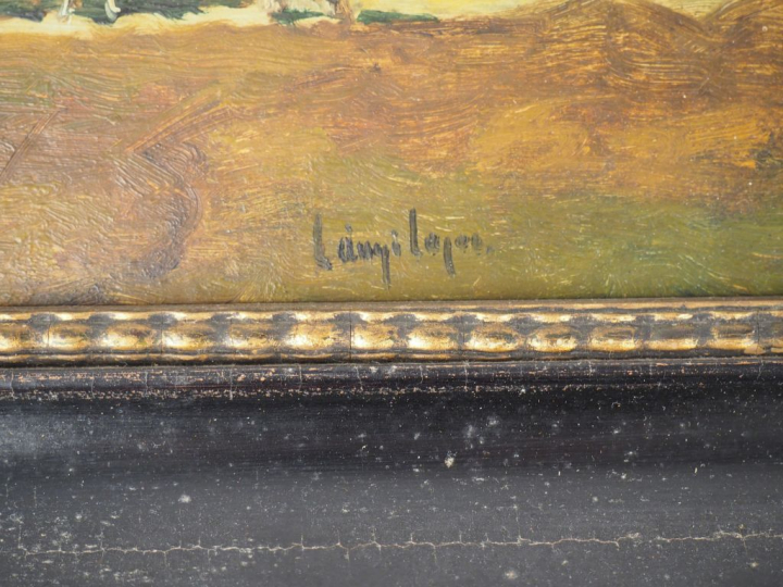 Ecole étrangère début XXème. "Scène de fenaison" Paire d'huiles sur ca