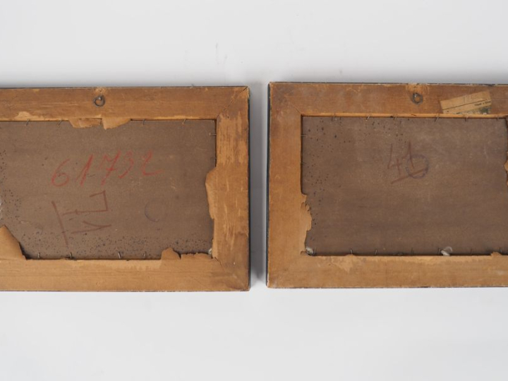 Ecole étrangère début XXème. "Scène de fenaison" Paire d'huiles sur ca