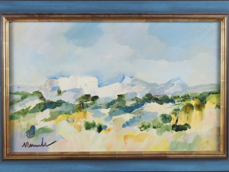 Vente aux enchères Ecole française XXème. "paysage des alpilles" Huile sur toile, signée 