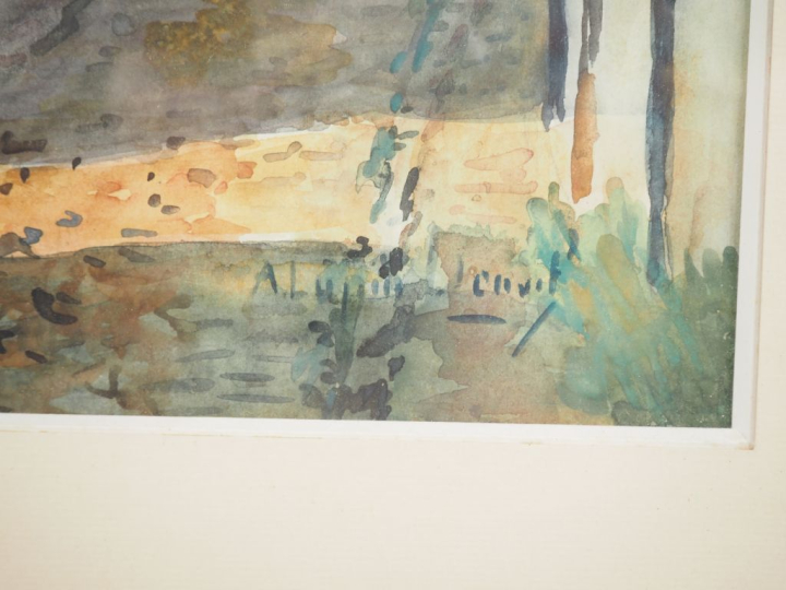 Ecole française XXème. "Village du lot" Aquarelle, signée en bas à dro