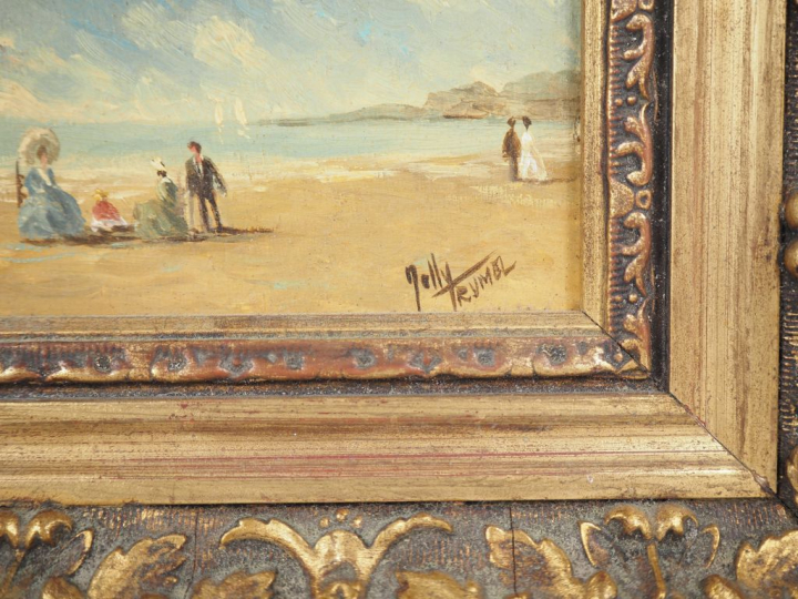 Ecole française XXème.  "bord de mer animé" Paire d'huiles sur panneau