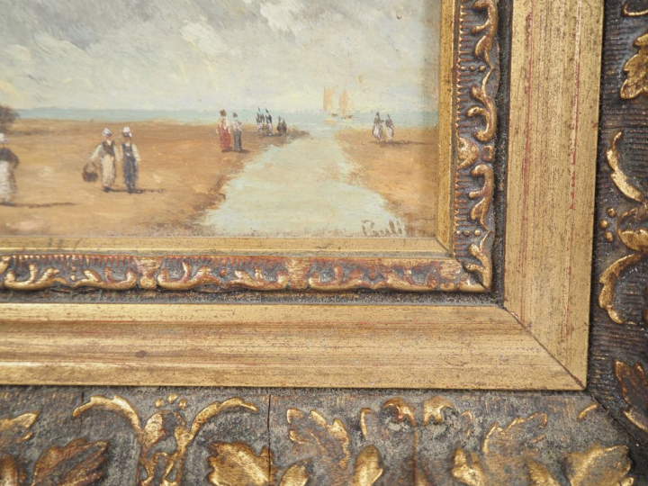 Ecole française XXème.  "bord de mer animé" Paire d'huiles sur panneau