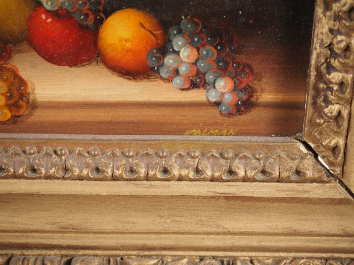 Ecole française XXème.  "nature morte aux fruits" Huile sur panneau Di