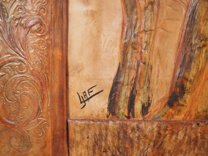 Ecole française XXème.  "flamants roses dans un paysage lacustre" Gran