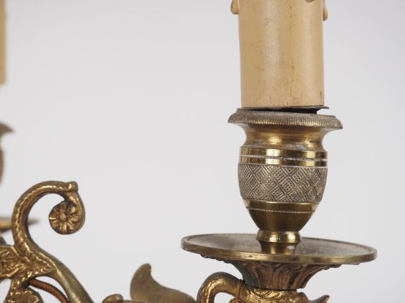 Lampe bouillote XIXème de style Empire en laiton doré et tôle verte, à