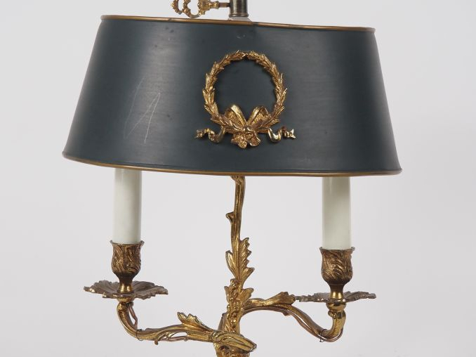 Lampe bouillote de style Empire en bronze doré, abat-jour réglable en 