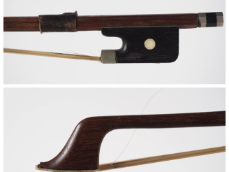 Vente aux enchères Archet de violoncelle 	en bois exotique 3/4		 A restaurer, 	plaque de 