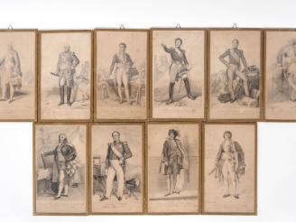 Vente aux enchères Suite de 14 gravures en noir figurant les "Maréchaux de France". Dim. 
