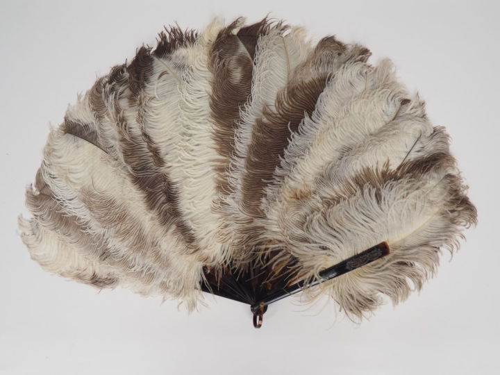 Eventail Napoléon III en plumes d'autruche et orné d'initiales, 15 bri