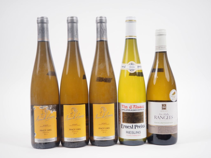 5 BOUTEILLES : 3 ALSACE ANNE DE LAWEISS - 2013 - 1 EA / 1 ALSACE RIESL