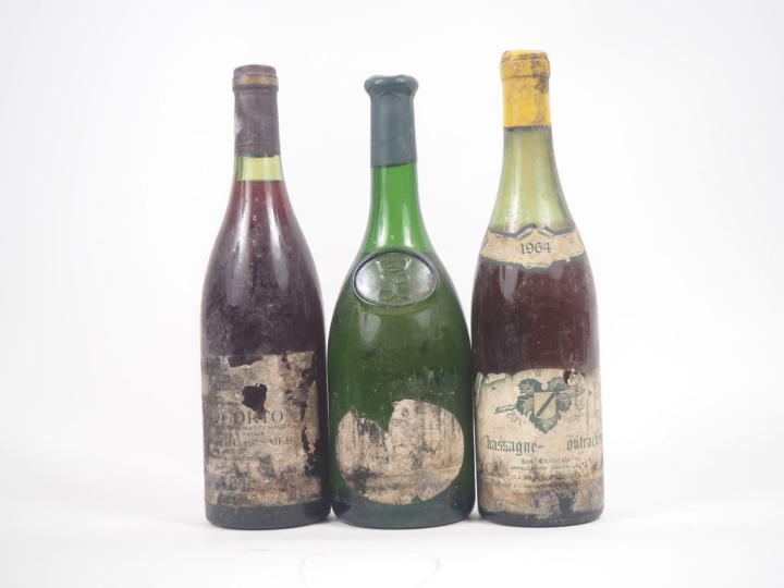 3 BOUTEILLES : 1 CHASSAGNE MONTRACHET A. MOREY 1964 7 CM / 1 ALOXE COR