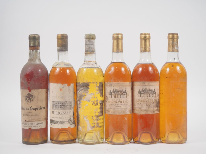6 BOUTEILLES : 1 BORDEAUX SUPÉRIEUR - NM - LB / 1 JULIGNAC - 1961 - LB