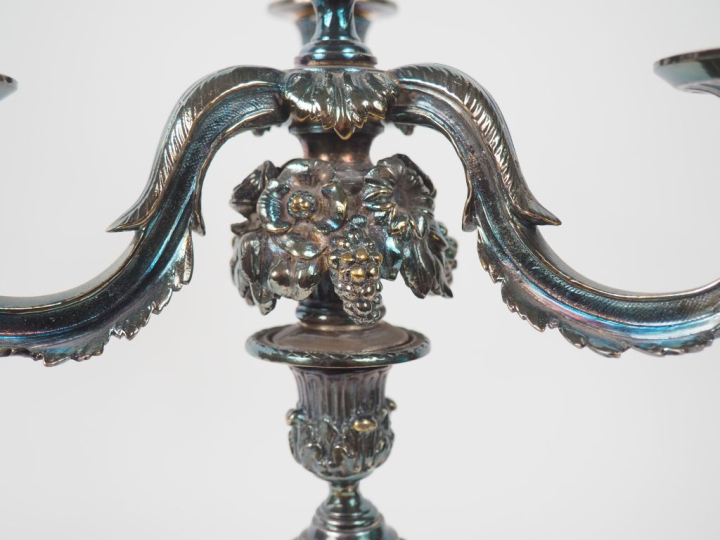 Paire de candélabres de style Louis XVI en bronze argenté, à décor de 