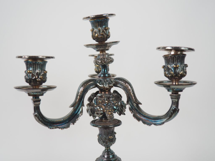 Paire de candélabres de style Louis XVI en bronze argenté, à décor de 