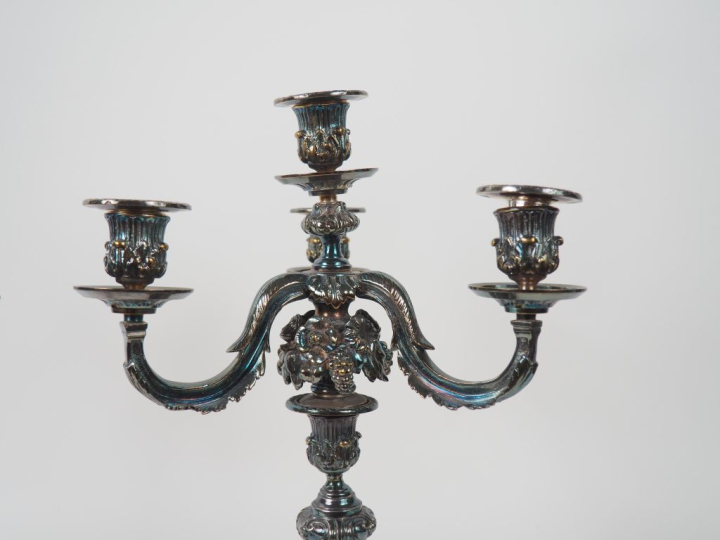 Paire de candélabres de style Louis XVI en bronze argenté, à décor de 