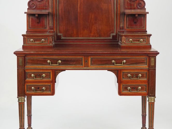 KRIEGER.  Bonheur du jour de style Louis XVI en acajou et placage d'ac