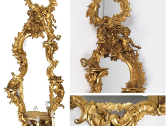 Vente aux enchères Paire de miroirs de style baroque italien en bois sculpté et doré, à d