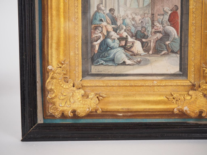 Louis LIOT. "Vie de Saint Bruno". Suite de 9 aquarelles, personnages e