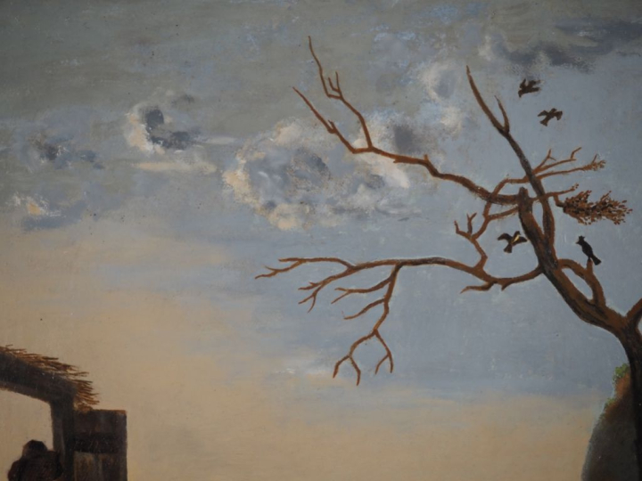 Jan MIEL (Attribué à) "Scène paysanne devant une ferme". Huile sur toi