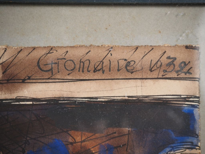 Marcel GROMAIRE. "Nu allongé". Dessin aquarelle et gouache sur papier,