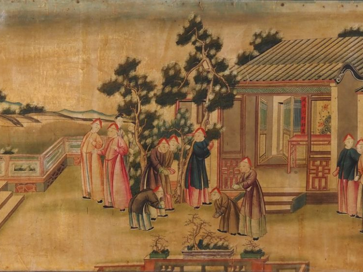 École Anglo chinoise, XIXe  China trade painting. Trois huiles sur toi