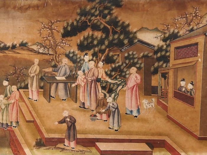 École Anglo chinoise, XIXe  China trade painting. Trois huiles sur toi