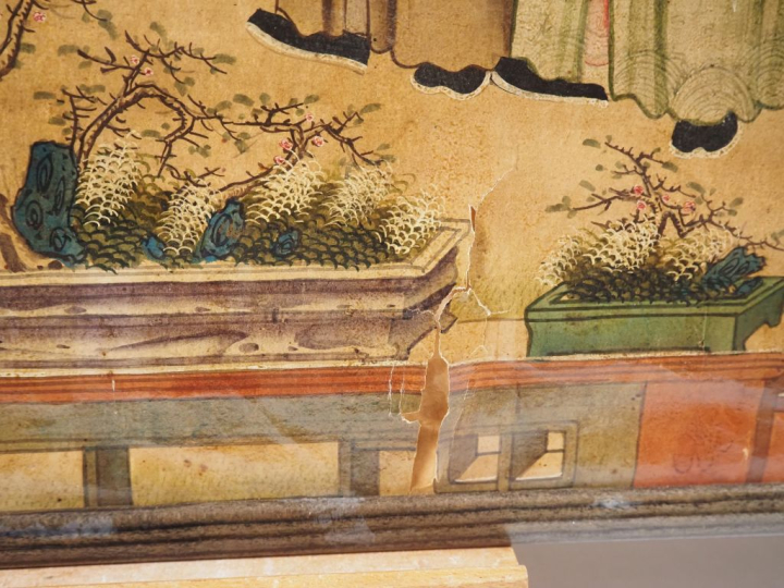 École Anglo chinoise, XIXe  China trade painting. Trois huiles sur toi