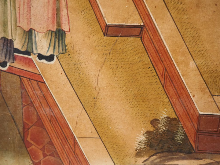 École Anglo chinoise, XIXe  China trade painting. Trois huiles sur toi