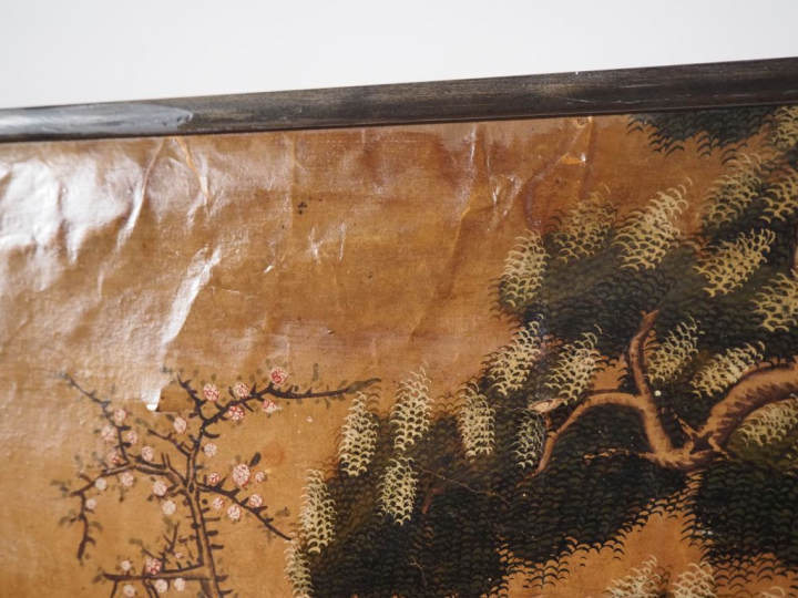 École Anglo chinoise, XIXe  China trade painting. Trois huiles sur toi