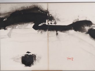 Vente aux enchères T'ANG HAYWEN.  "Composition en diptyque".  Encre sur papier Signée en 