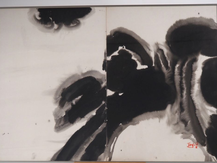 T'ANG HAYWEN.  "Composition en diptyque".  Encre sur papier Signée en 