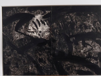 Vente aux enchères T'ANG HAYWEN.  "Composition en diptyque".  Encre sur papier Porte au d