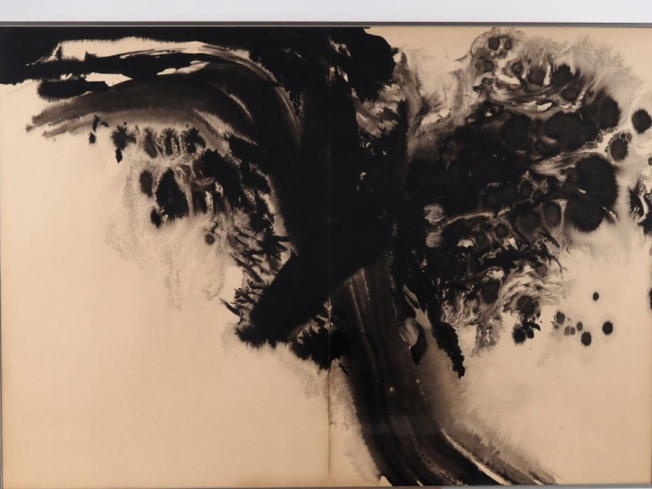 T'ANG HAYWEN.  "Composition en diptyque".  Encre sur papier Porte au d