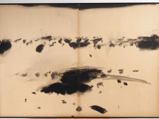 Vente aux enchères T'ANG HAYWEN.  "Composition en diptyque".  Encre sur papier Porte au d