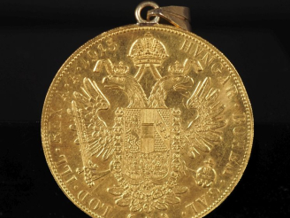 Vente aux enchères Pendentif en or jaune 750, serti d'une pièce de 4 Ducat, François Jose