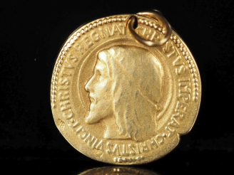 Vente aux enchères Médaille religieuse double faces en or jaune 750, figurant sur l'une d