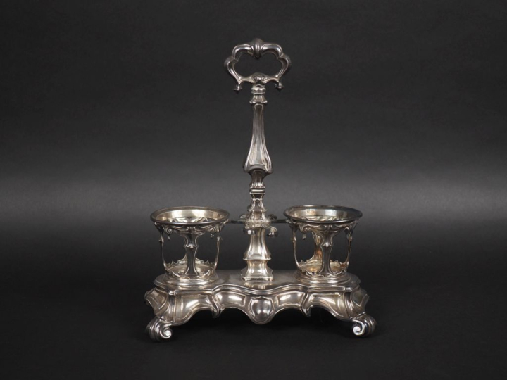 Porte huilier/vinaigrier de style Louis XV en argent 925, poinçon Mine