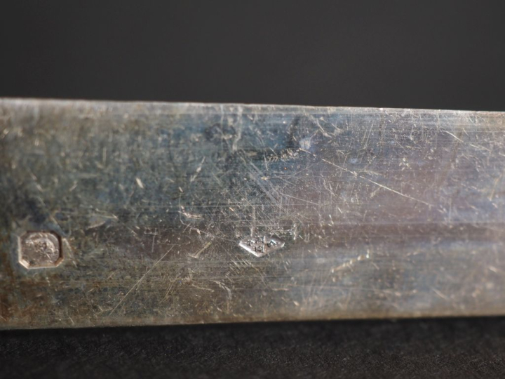Suite de dix-huit couteaux à fruit, lame en argent 925, poinçon Minerv