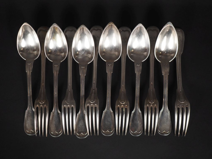 Suite de six grands couverts en argent 925, poinçon Minerve, modèle à 