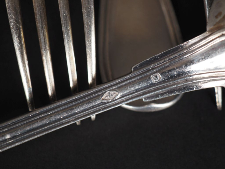 Suite de six grands couverts en argent 925, poinçon Minerve, modèle à 