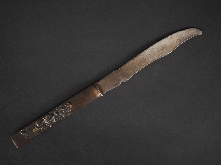 Couteau japonais, lame argent 925, poinçon Minerve, manche en métal, à