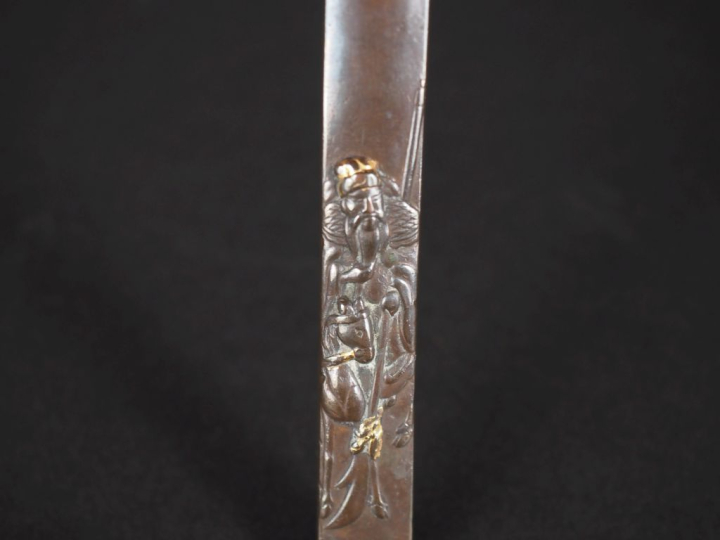 Couteau japonais, lame argent 925, poinçon Minerve, manche en métal, à