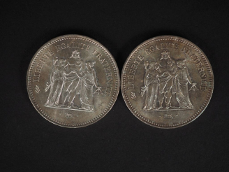 Vente aux enchères Deux pièces de 50 Francs en argent, 1978. Poids. 60 g