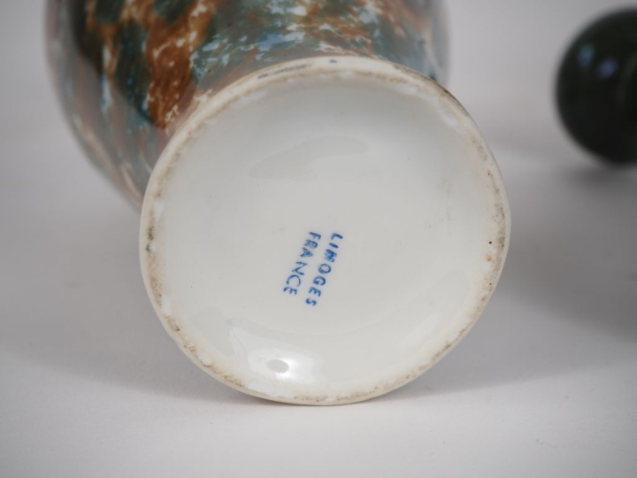 Paire de vases ovoïdes 1900 en porcelaine de Limoges à décor polychrom