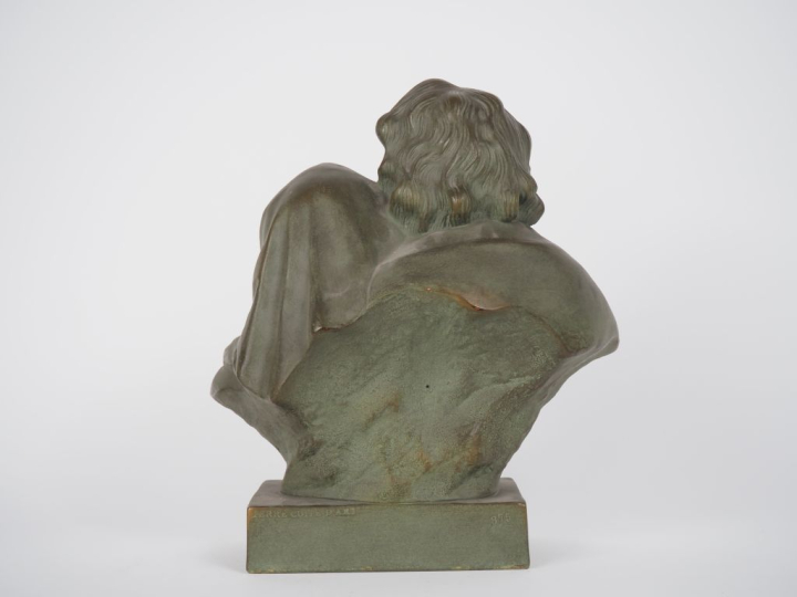 CECCARELLI.  "Couple de personnages".  Groupe en terre cuite à patine 