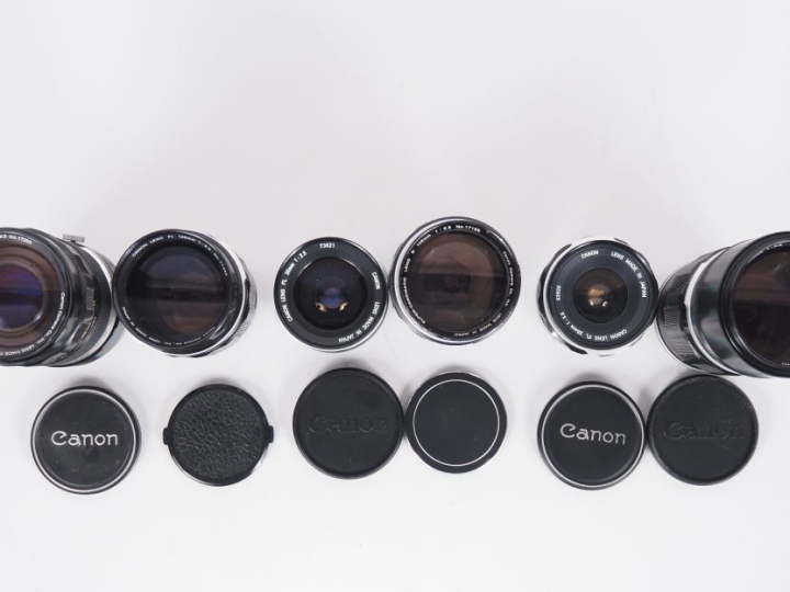 CANON. Lot de six objectifs : - FL 1:3.5/200 n°60596 - FL 1:3.5/55-135