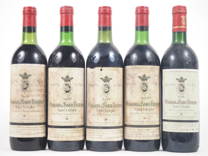 5 BOUTEILLES MARQUIS DE SAINT ESTÈPHE MÉDOC - 1979/1980/1981/1982/1988
