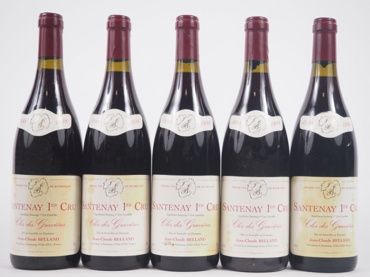 5 BOUTEILLES SANTENAY 1er CRU "CLOS DES GRAVIÈRES" JEAN CLAUDE BELLAND