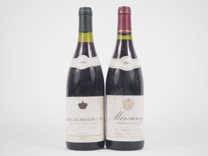 2 BOUTEILLES : 1 GEVREY CHAMBERTIN 1er CRU FRED DE LAMARE - 1990 / 1 M